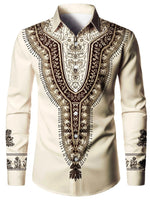 Men's Fashion Style Store Tribal Pattern Men's Shirt Tops Lapel Long Sleeve Closure Men's Casual Shirts Men's Daily Vacation Streetwear
