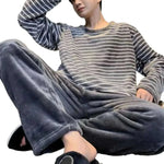 Men's Fashion Style Store Grey / L Winter Warm Flannel Pajama Set Men Long Sleeve Thick For Men Coral Velvet Cute Cartoon Suit Pyjamas Homewear New Sleepwear