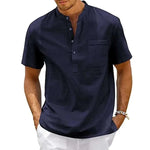 Men's Fashion Style Store Navy Blue / US S 50-60 KG Cotton Linen Shirt Men
