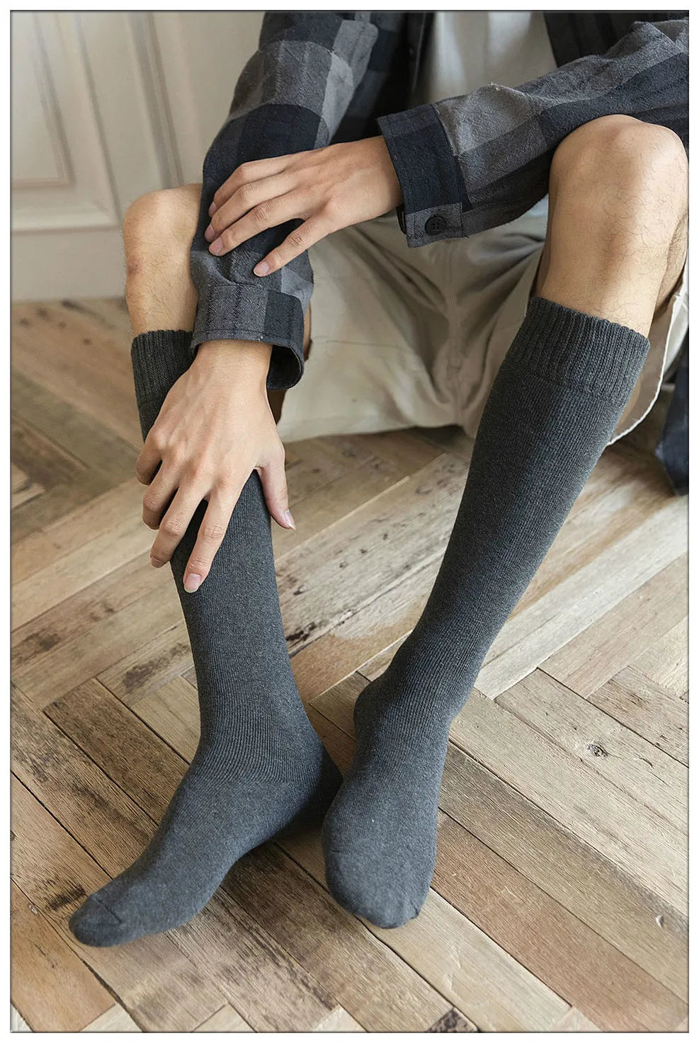 Winter Men's New High-Grade Thick Warm Solid Color Wool Material Fashion Casual Calf Long Socks 3 Pair