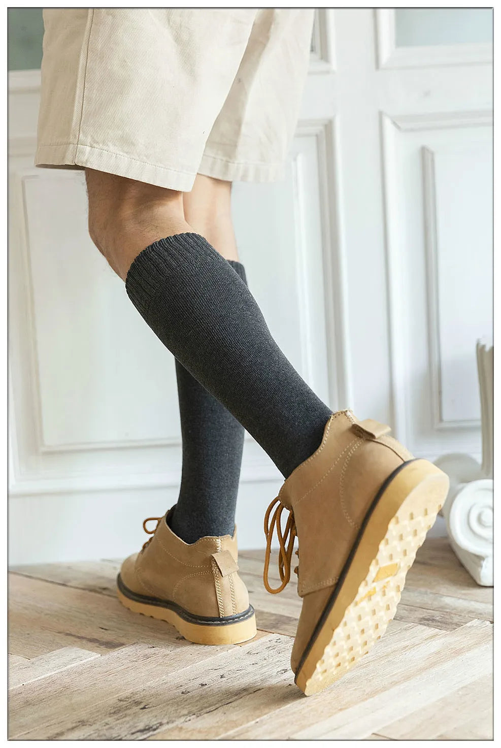 Winter Men's New High-Grade Thick Warm Solid Color Wool Material Fashion Casual Calf Long Socks 3 Pair