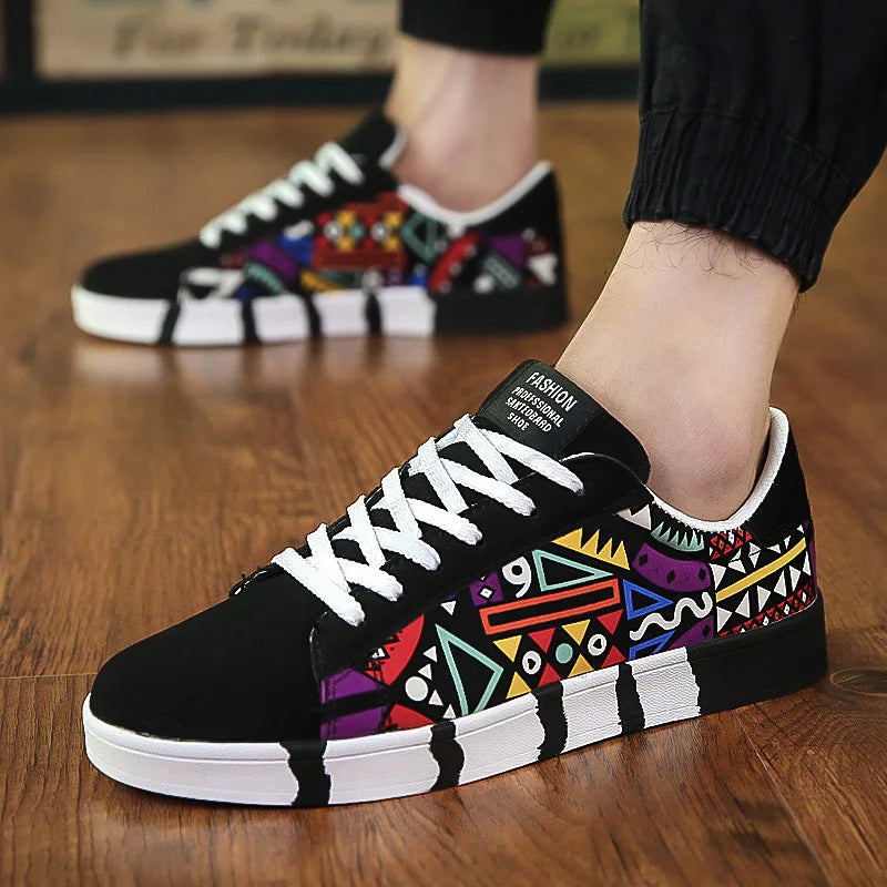 GRAFFITI LACE-UP SNEAKERS -  Men's Fashion Style Store