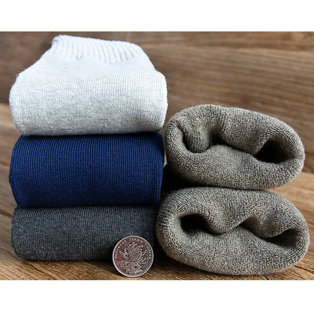 Winter Men's New High-Grade Thick Warm Solid Color Wool Material Fashion Casual Calf Long Socks 3 Pair