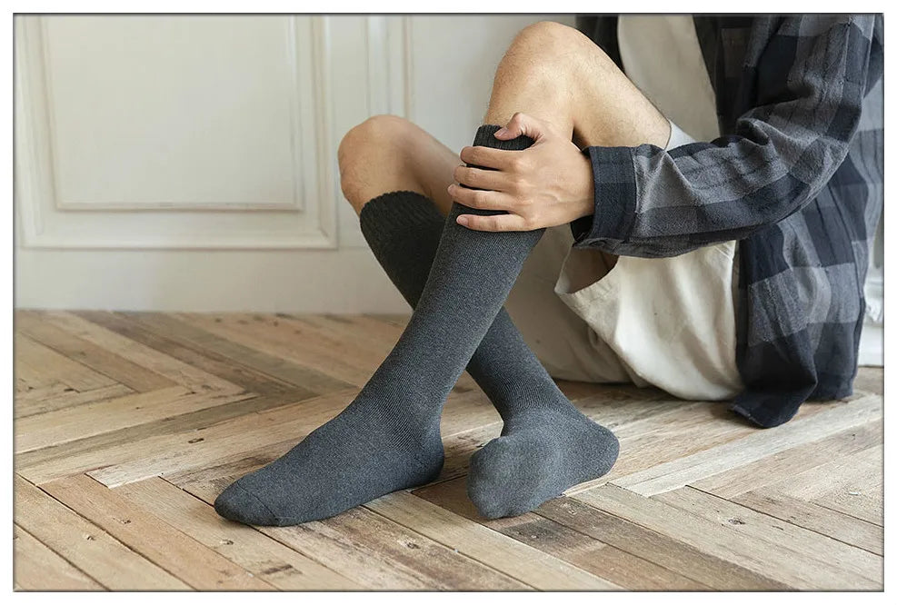 Winter Men's New High-Grade Thick Warm Solid Color Wool Material Fashion Casual Calf Long Socks 3 Pair