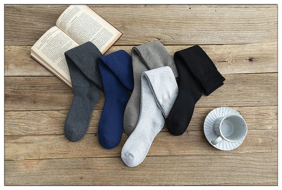 Winter Men's New High-Grade Thick Warm Solid Color Wool Material Fashion Casual Calf Long Socks 3 Pair