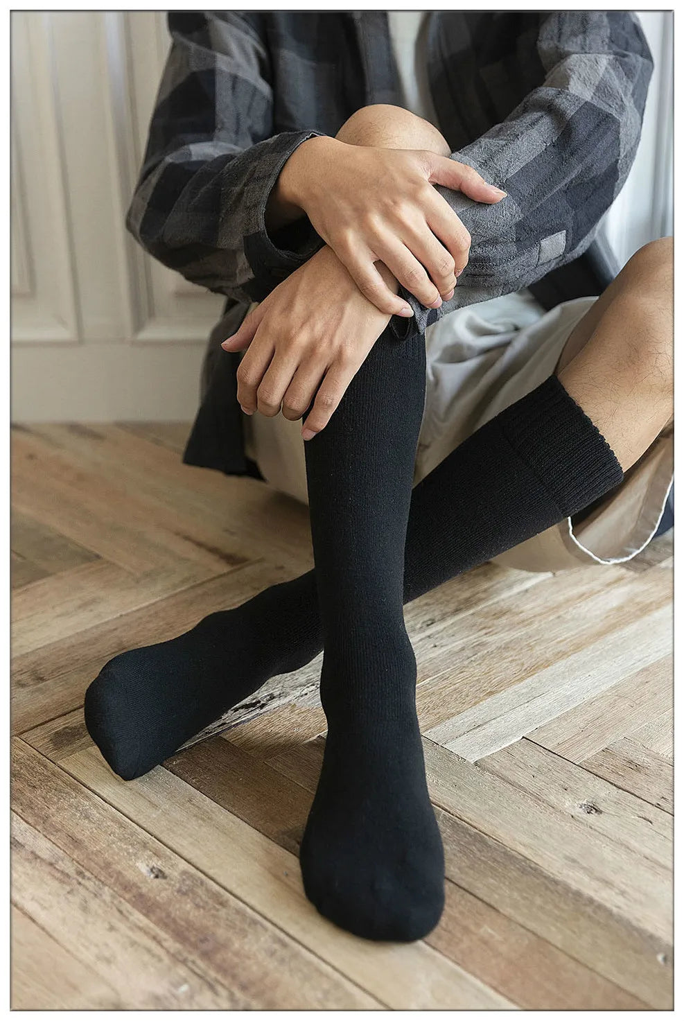 Winter Men's New High-Grade Thick Warm Solid Color Wool Material Fashion Casual Calf Long Socks 3 Pair