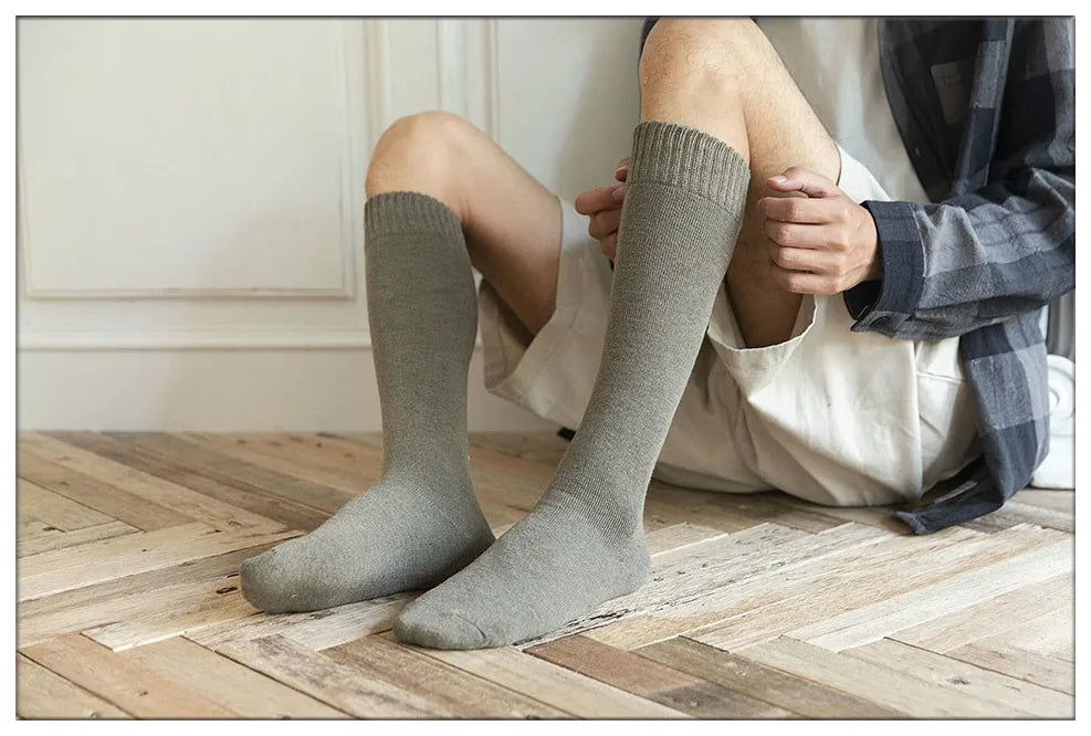 Winter Men's New High-Grade Thick Warm Solid Color Wool Material Fashion Casual Calf Long Socks 3 Pair