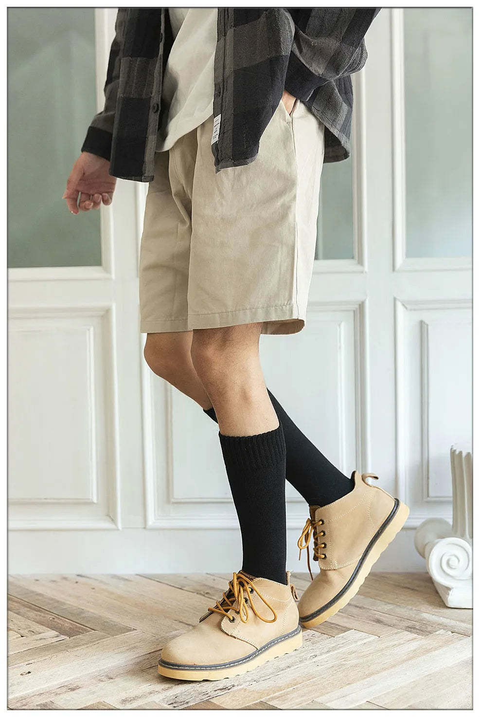 Winter Men's New High-Grade Thick Warm Solid Color Wool Material Fashion Casual Calf Long Socks 3 Pair