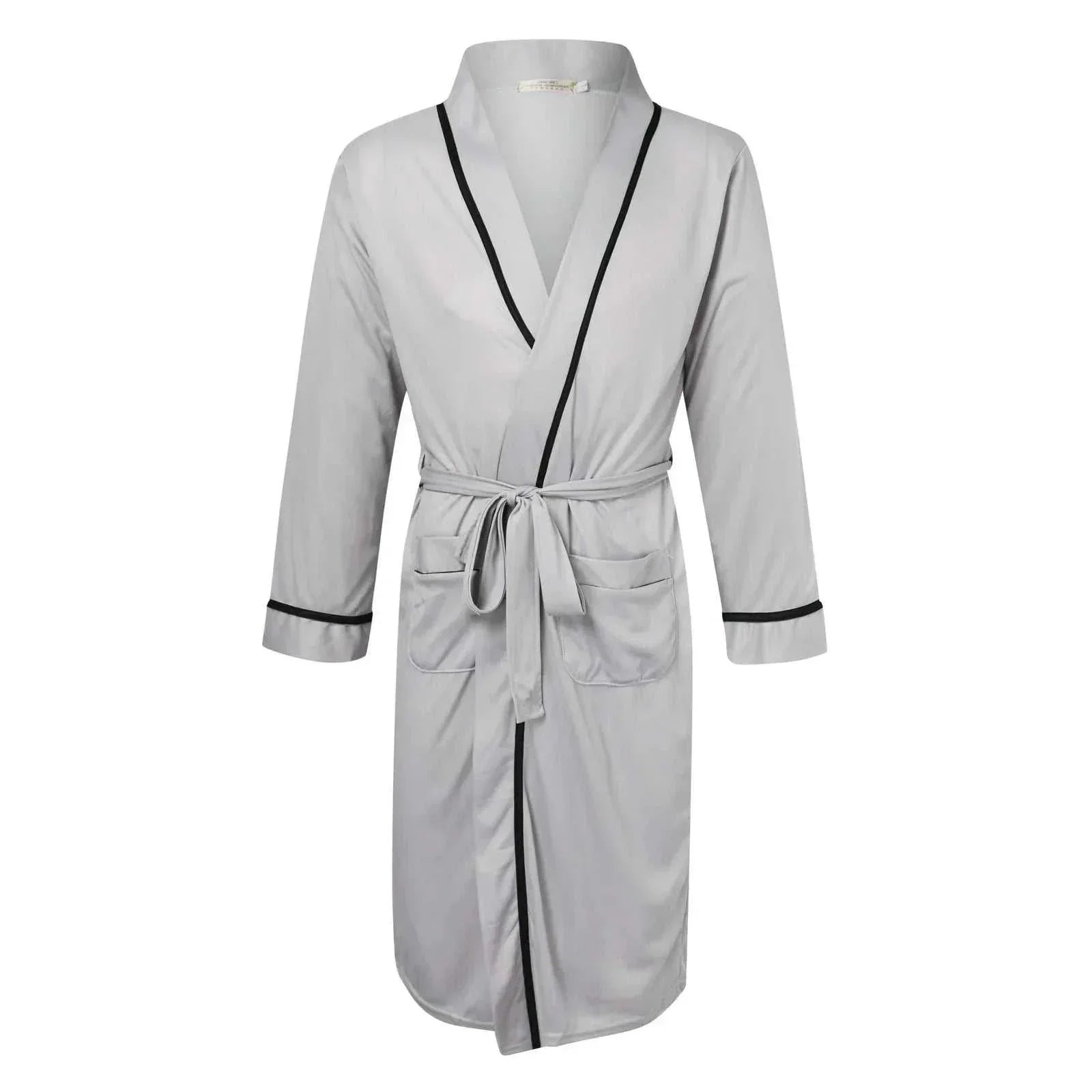 Mens Cotton Bathrobe Spring And Summer Solid Color Lace-Up Men's Pajamas Home Wear Long Sleeve Male Bathrobe Dressing Night Gown