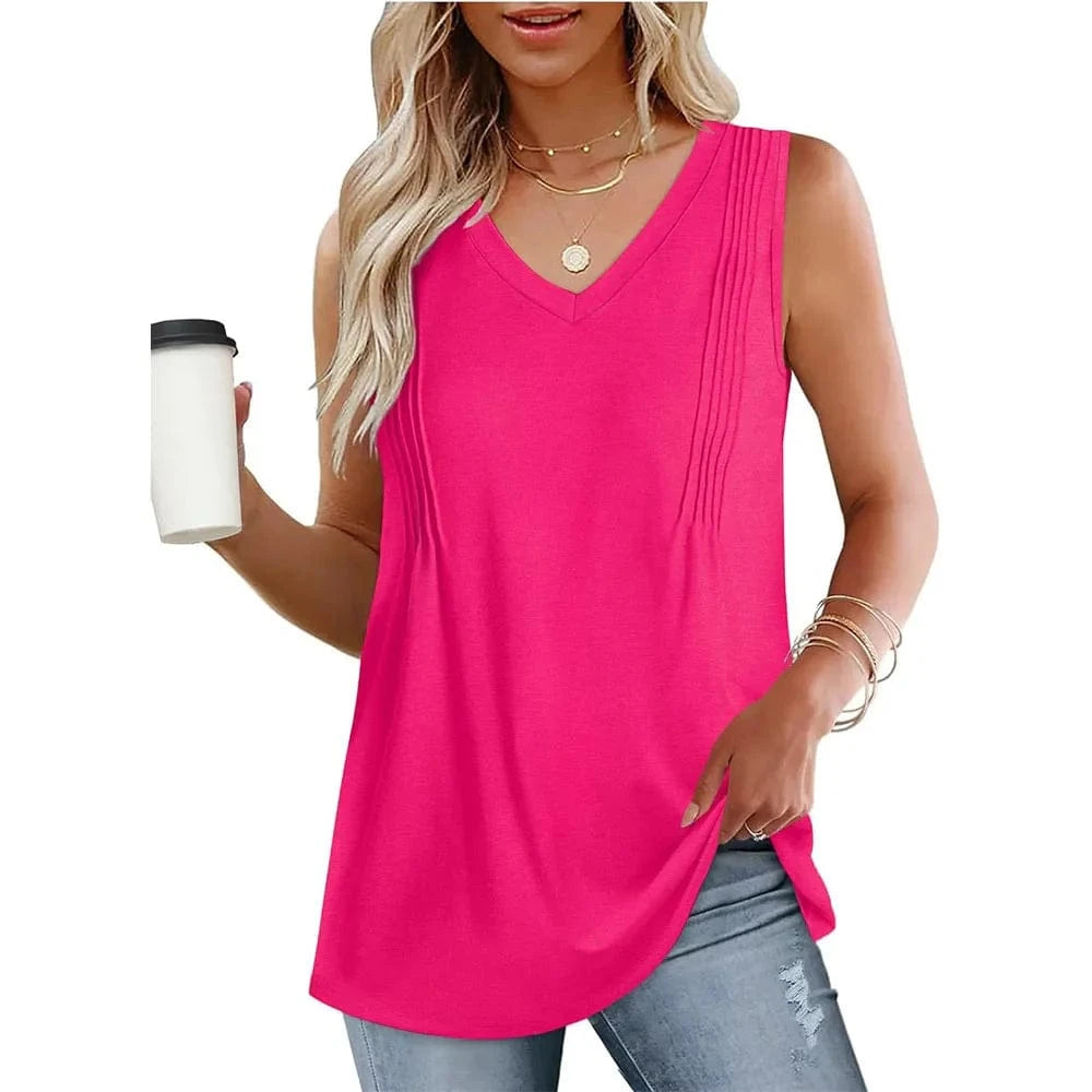  Men's Fashion Style Store Rose Red / XL Summer Pleated Tank Tops