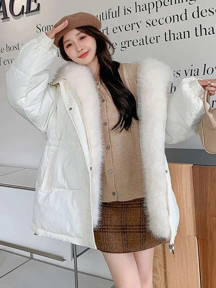 2024 New Winter Women Puffer Jacket Loose Warm Parkas Fur Hooded Cotton Padded Coat Women Outwear