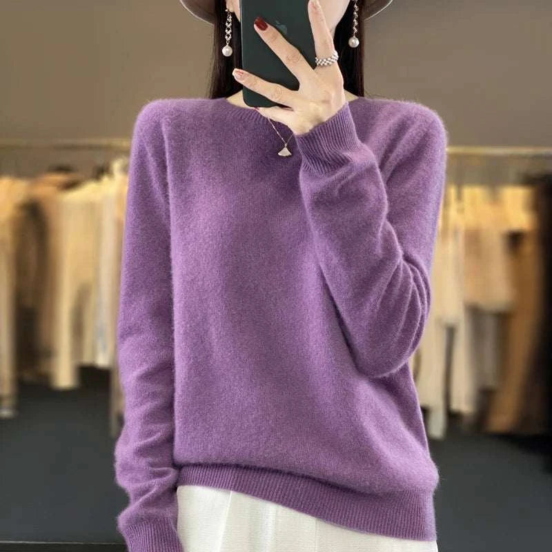 Women's Warm Sweater Soft Round Neck Pullover Autumn and Winter Casual Knitted Tops Solid Color Regular Women's Knitted Sweater