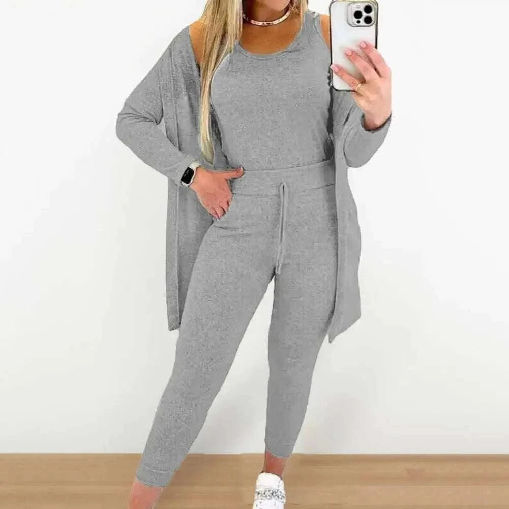  Men's Fashion Style Store New Autumn Winter Women's Elastic Pajamas Sports Set Crop Top+Long Pants+Coat Woman 3 Pieces Suit Soft Homewear Pyjamas S-3XL