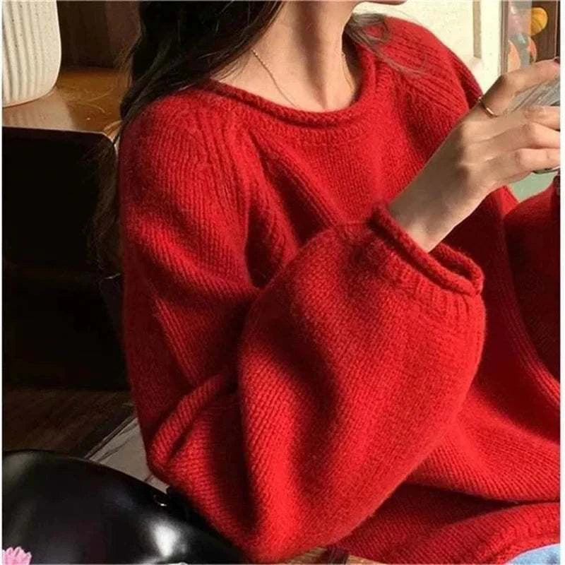 Autumn Winter New Fashion Round Neck Long Sleeve Solid Sweaters Women's Clothing Korean All-match Sweet Simplicity Knitting Tops