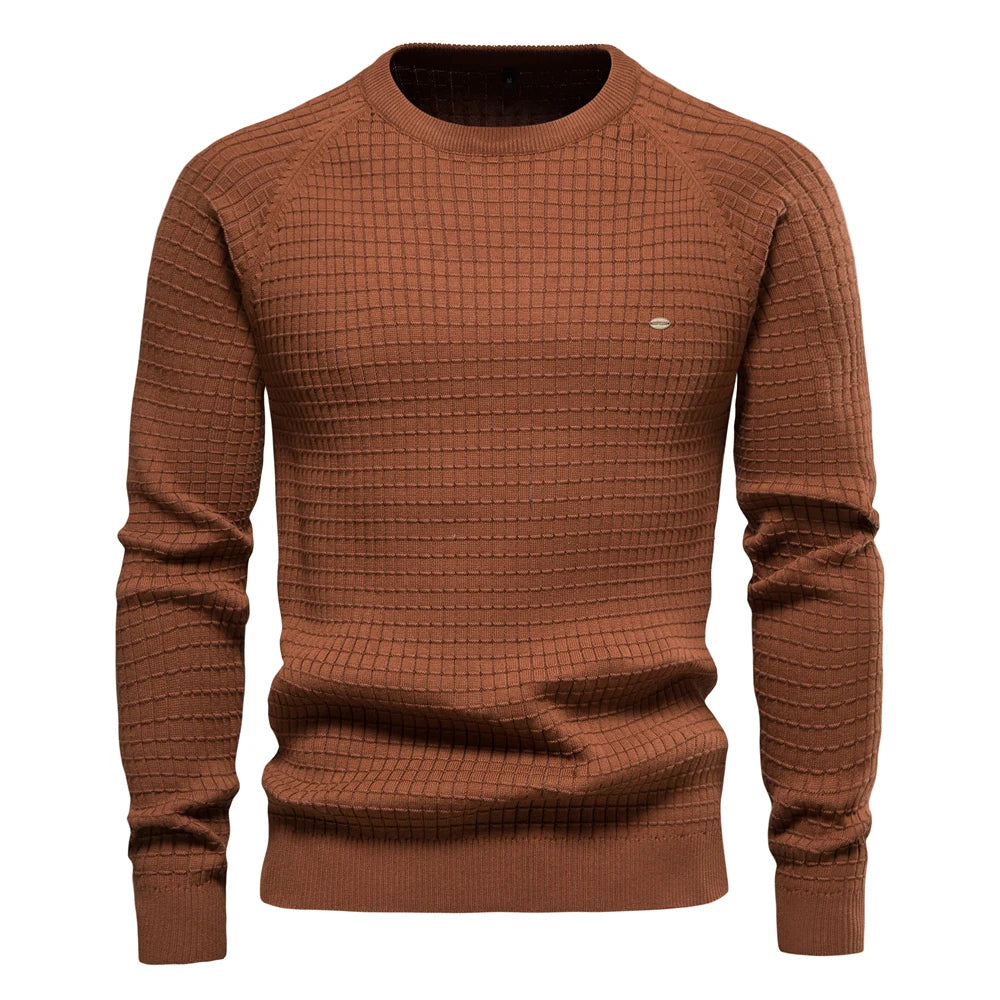 AIOPESON 100% Cotton Men Sweaters Soild Color O-neck High Quality Mesh Pullovers Male New Winter Autumn Basic Sweaters for Men