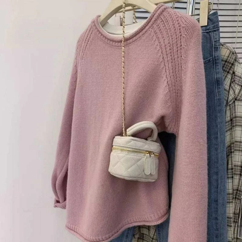 Autumn Winter New Fashion Round Neck Long Sleeve Solid Sweaters Women's Clothing Korean All-match Sweet Simplicity Knitting Tops