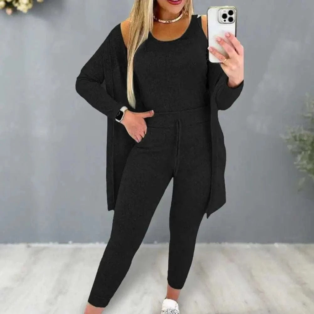  Men's Fashion Style Store New Autumn Winter Women's Elastic Pajamas Sports Set Crop Top+Long Pants+Coat Woman 3 Pieces Suit Soft Homewear Pyjamas S-3XL