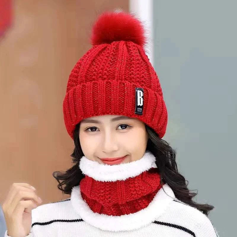 Winter Knitted Scarf Hat Set Windproof Neck Protective Warm Thickened Scarf Thick Warm Skullies Beanies Hats For Women