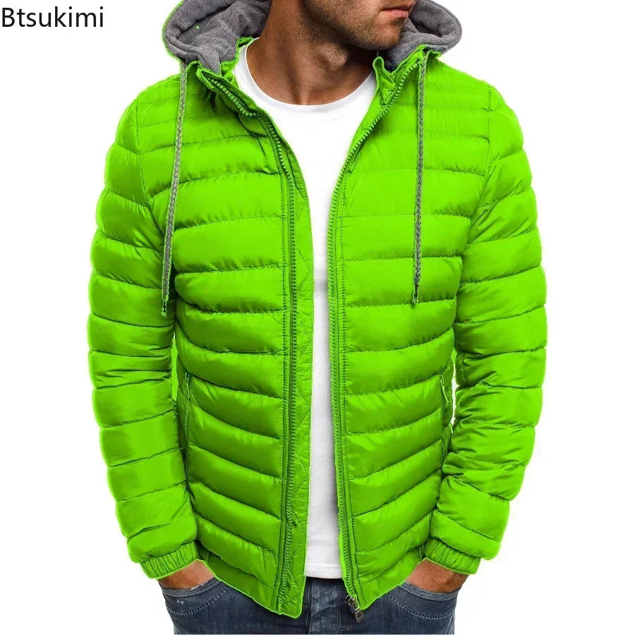 New Autumn Winter Men's Parkas Solid Hooded Cotton Coat Jacket Casual Warm Clothes Mens Overcoat Streetwear Puffer Jacket Male