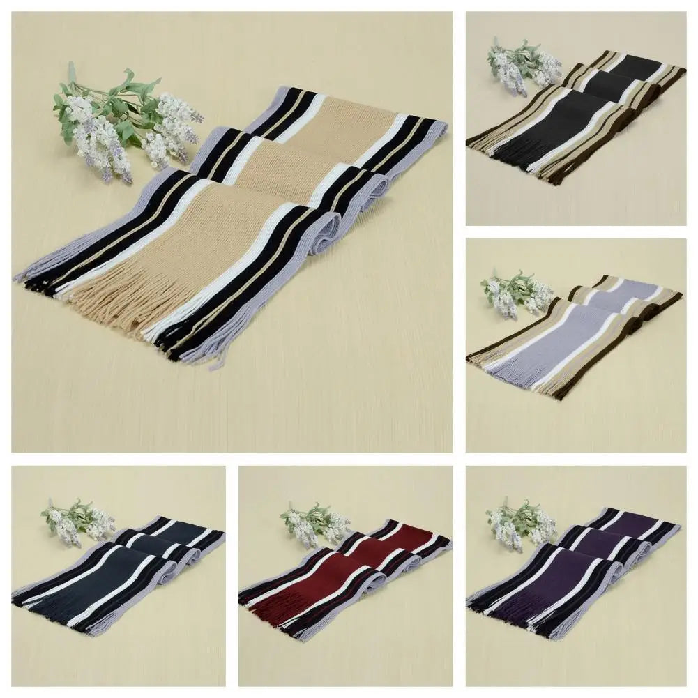 Stylish Winter Scarf Thick Windproof Soft Classic Striped Patchwork Color Men Scarf