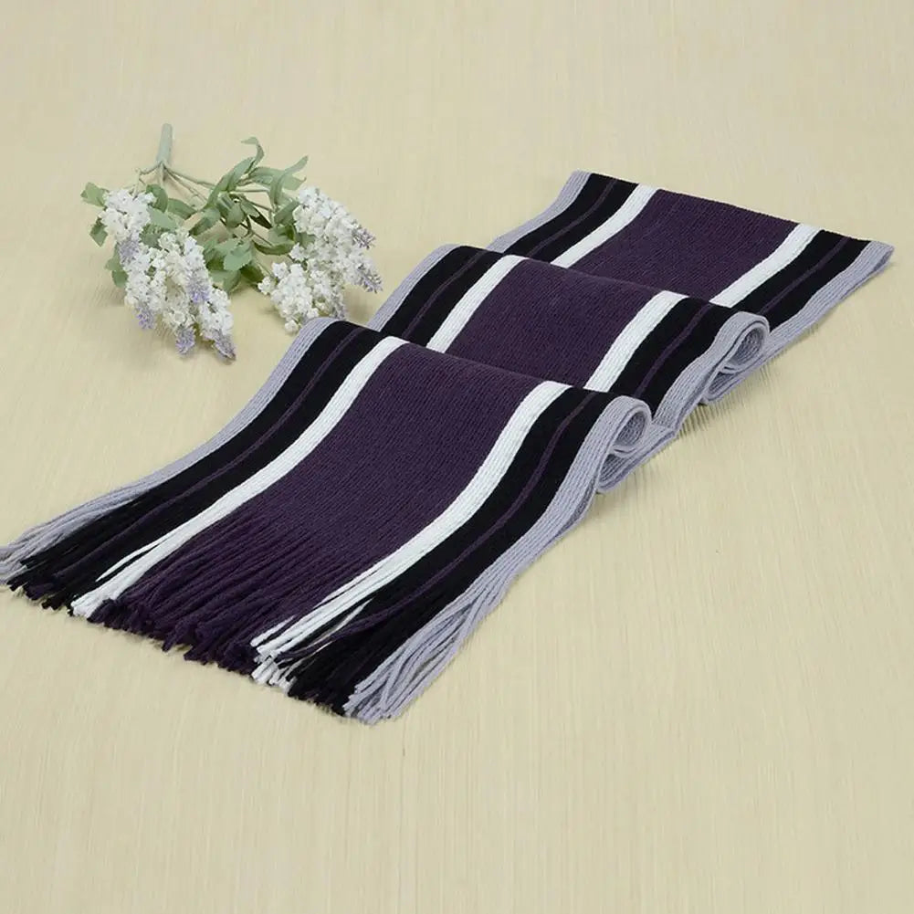 Stylish Winter Scarf Thick Windproof Soft Classic Striped Patchwork Color Men Scarf