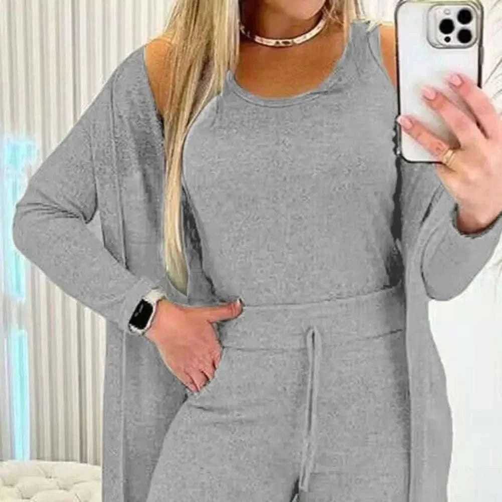  Men's Fashion Style Store New Autumn Winter Women's Elastic Pajamas Sports Set Crop Top+Long Pants+Coat Woman 3 Pieces Suit Soft Homewear Pyjamas S-3XL