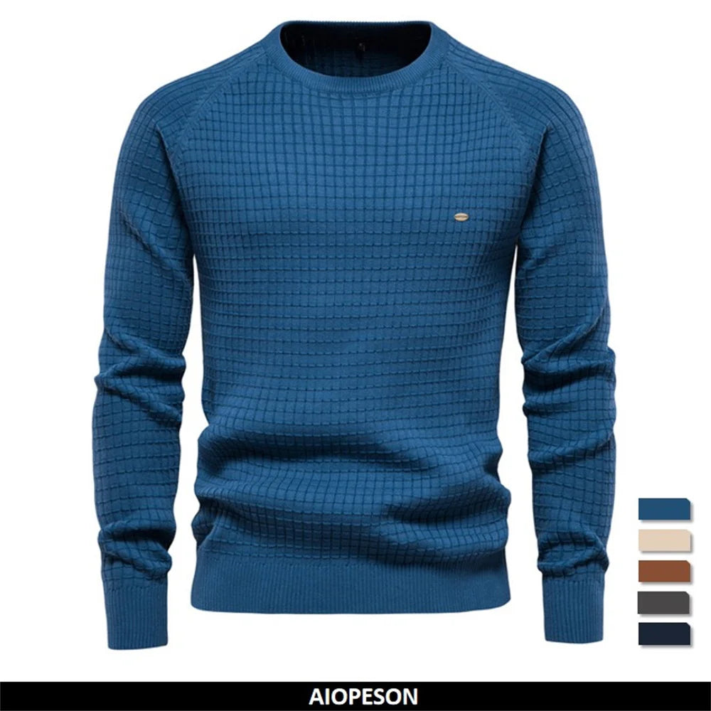 AIOPESON 100% Cotton Men Sweaters Soild Color O-neck High Quality Mesh Pullovers Male New Winter Autumn Basic Sweaters for Men