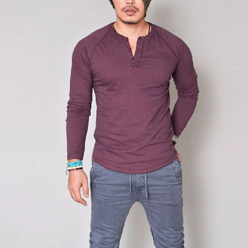 LONG SLEEVE V-NECK COTTON T-SHIRT -  Men's Fashion Style Store