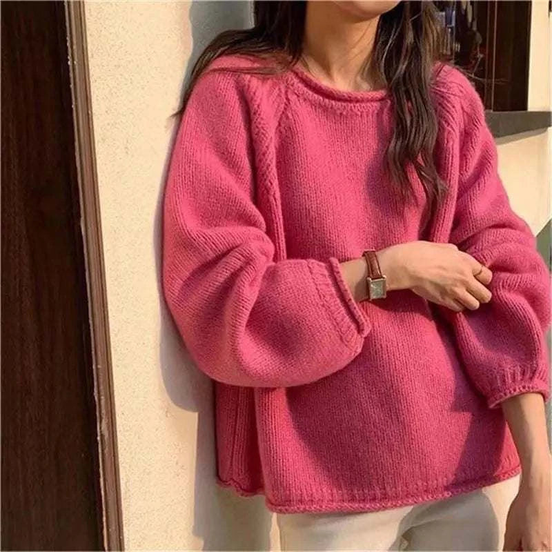 Autumn Winter New Fashion Round Neck Long Sleeve Solid Sweaters Women's Clothing Korean All-match Sweet Simplicity Knitting Tops