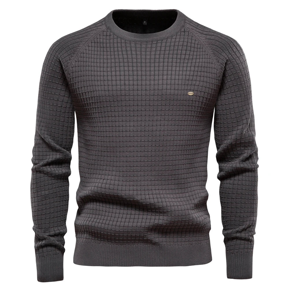 AIOPESON 100% Cotton Men Sweaters Soild Color O-neck High Quality Mesh Pullovers Male New Winter Autumn Basic Sweaters for Men