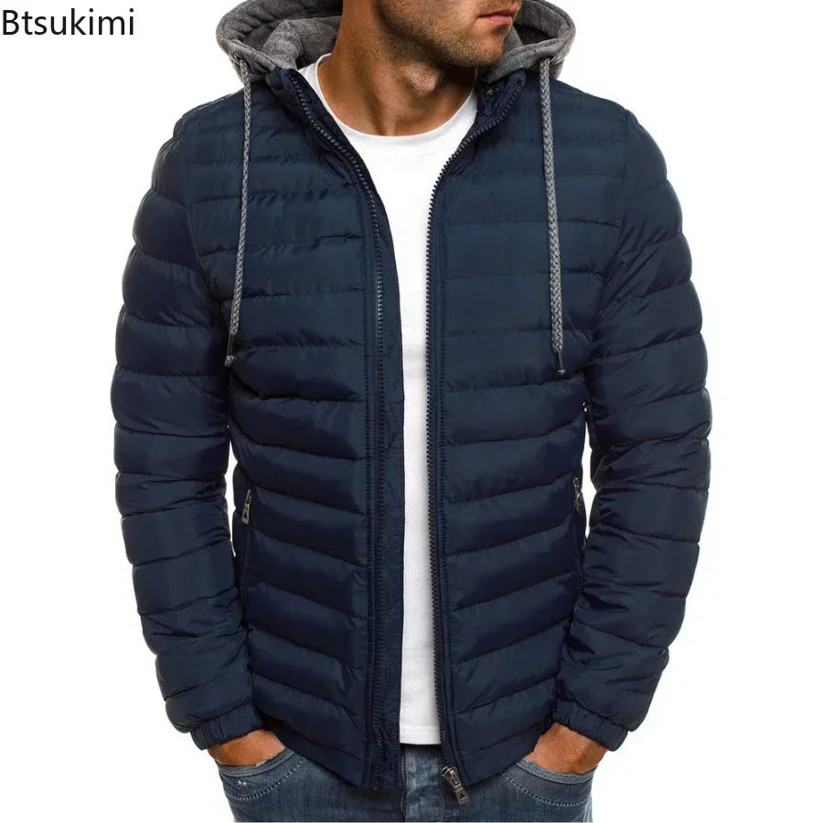 New Autumn Winter Men's Parkas Solid Hooded Cotton Coat Jacket Casual Warm Clothes Mens Overcoat Streetwear Puffer Jacket Male