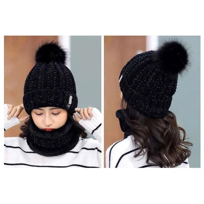 Winter Knitted Scarf Hat Set Windproof Neck Protective Warm Thickened Scarf Thick Warm Skullies Beanies Hats For Women