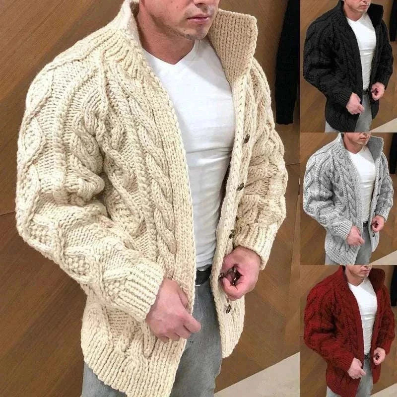 winter knitted cardigans, designed Loose Men Jacquard Knitted Cardigan