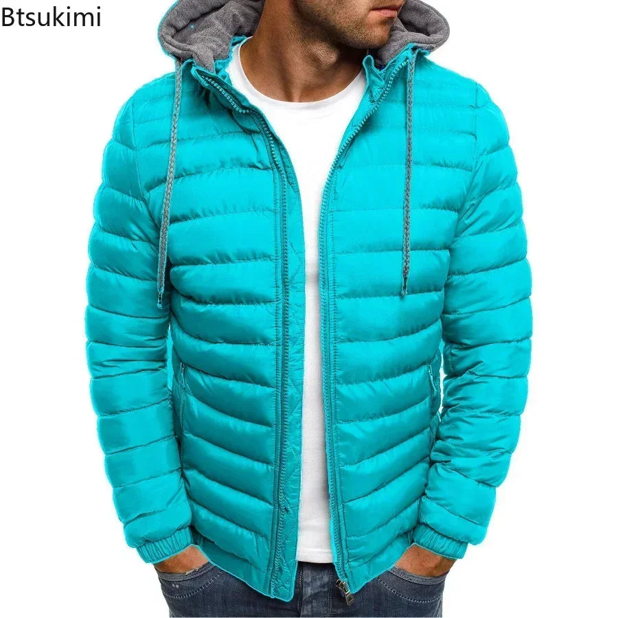 New Autumn Winter Men's Parkas Solid Hooded Cotton Coat Jacket Casual Warm Clothes Mens Overcoat Streetwear Puffer Jacket Male