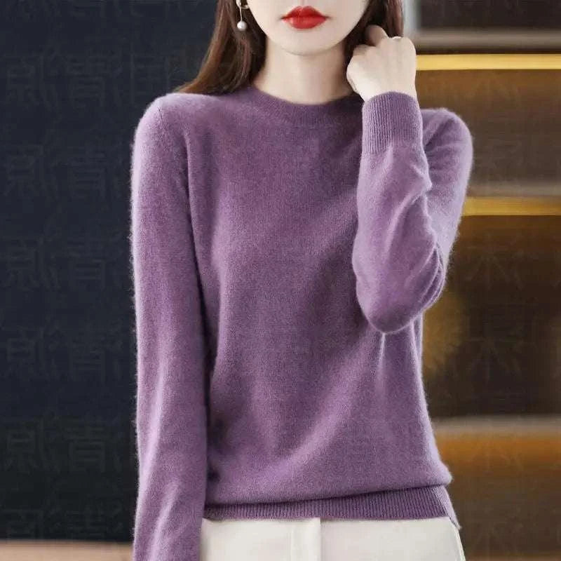 Women's Warm Sweater Soft Round Neck Pullover Autumn and Winter Casual Knitted Tops Solid Color Regular Women's Knitted Sweater