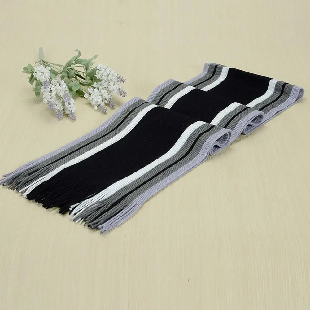 Stylish Winter Scarf Thick Windproof Soft Classic Striped Patchwork Color Men Scarf