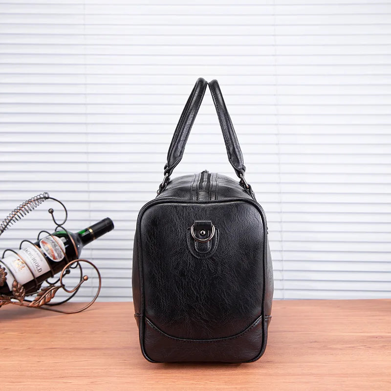 BLACK PU LEATHER GYM BAG