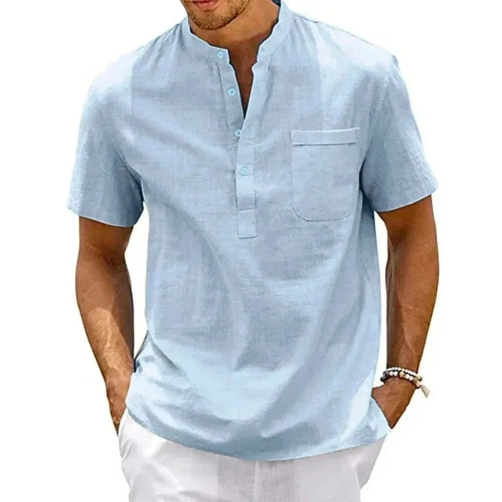  Men's Fashion Style Store Light Blue / US 3XL 100-110KG Cotton Linen Shirt Men