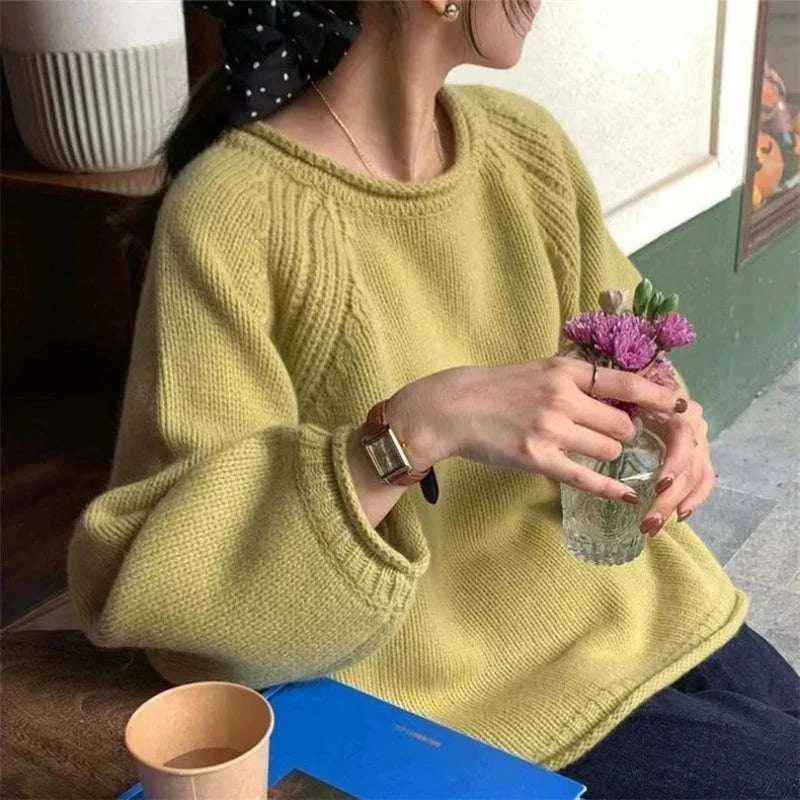 Autumn Winter New Fashion Round Neck Long Sleeve Solid Sweaters Women's Clothing Korean All-match Sweet Simplicity Knitting Tops