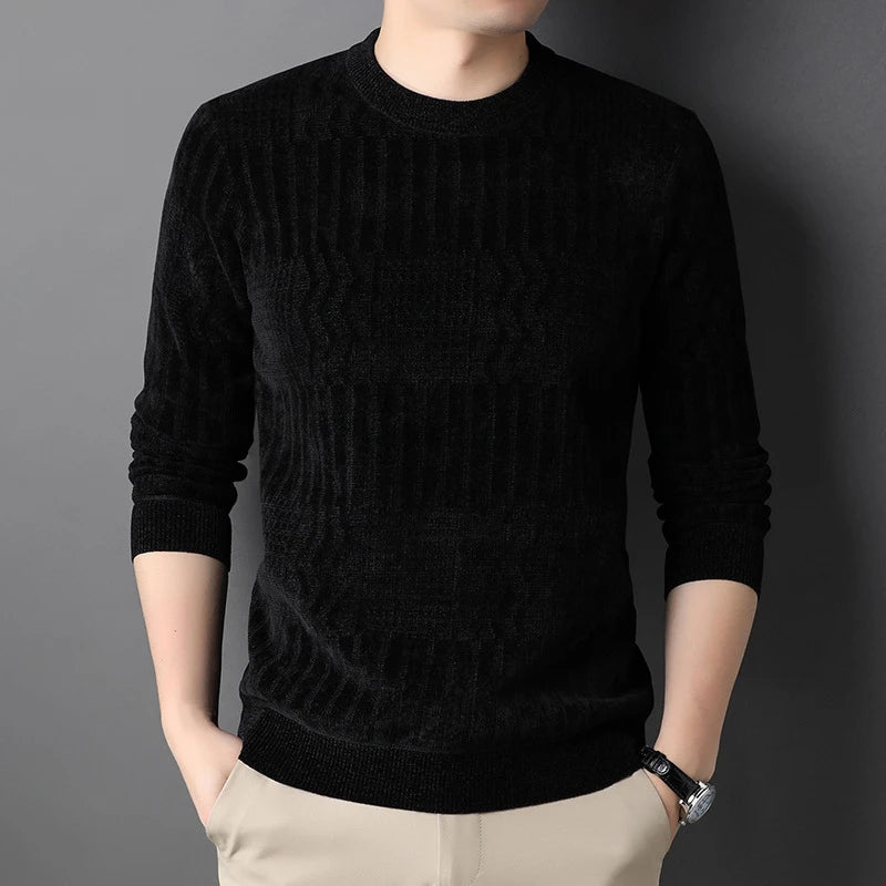 Autumn Winter O Neck Loose Casual Sweater Male Thick Warm Add Plush Jumpers Hombre Solid Color All-match Bottoming Knitting Top