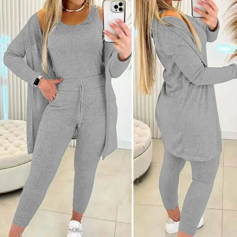  Men's Fashion Style Store New Autumn Winter Women's Elastic Pajamas Sports Set Crop Top+Long Pants+Coat Woman 3 Pieces Suit Soft Homewear Pyjamas S-3XL