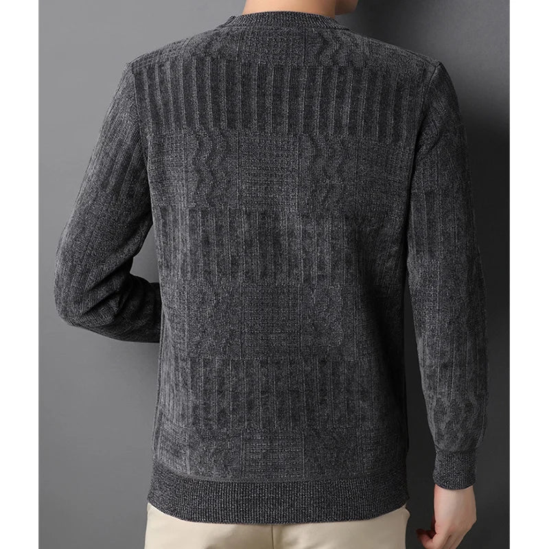 Autumn Winter O Neck Loose Casual Sweater Male Thick Warm Add Plush Jumpers Hombre Solid Color All-match Bottoming Knitting Top