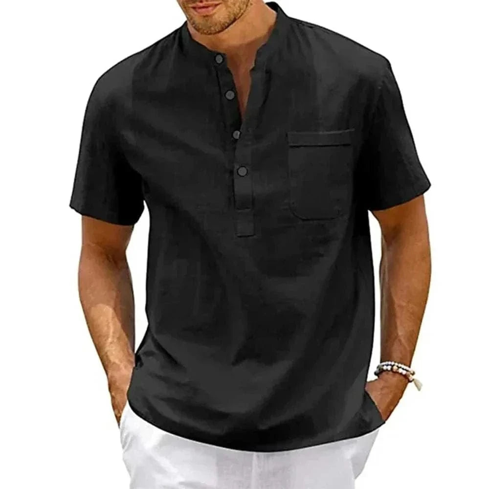  Men's Fashion Style Store black / US XXL 90-100 KG Cotton Linen Shirt Men