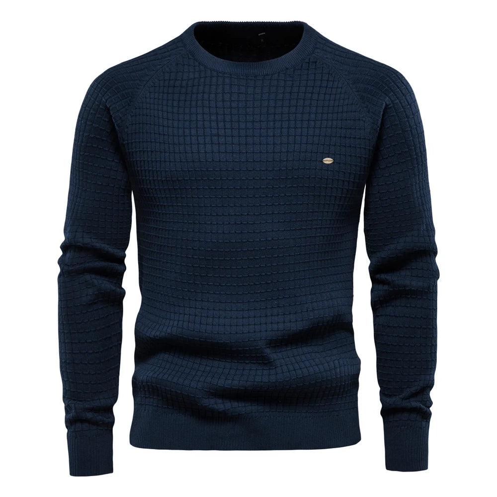 AIOPESON 100% Cotton Men Sweaters Soild Color O-neck High Quality Mesh Pullovers Male New Winter Autumn Basic Sweaters for Men