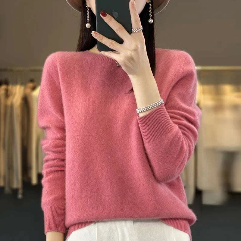 Women's Warm Sweater Soft Round Neck Pullover Autumn and Winter Casual Knitted Tops Solid Color Regular Women's Knitted Sweater