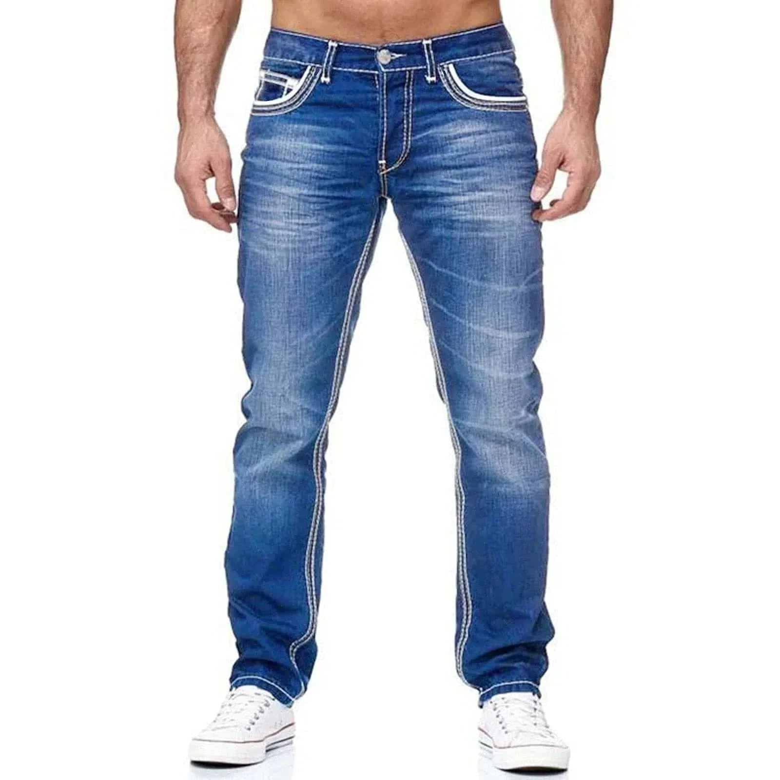  Men's Fashion Style Store Llight blue / XXL Men Jeans Solid Pockets Stretch Denim