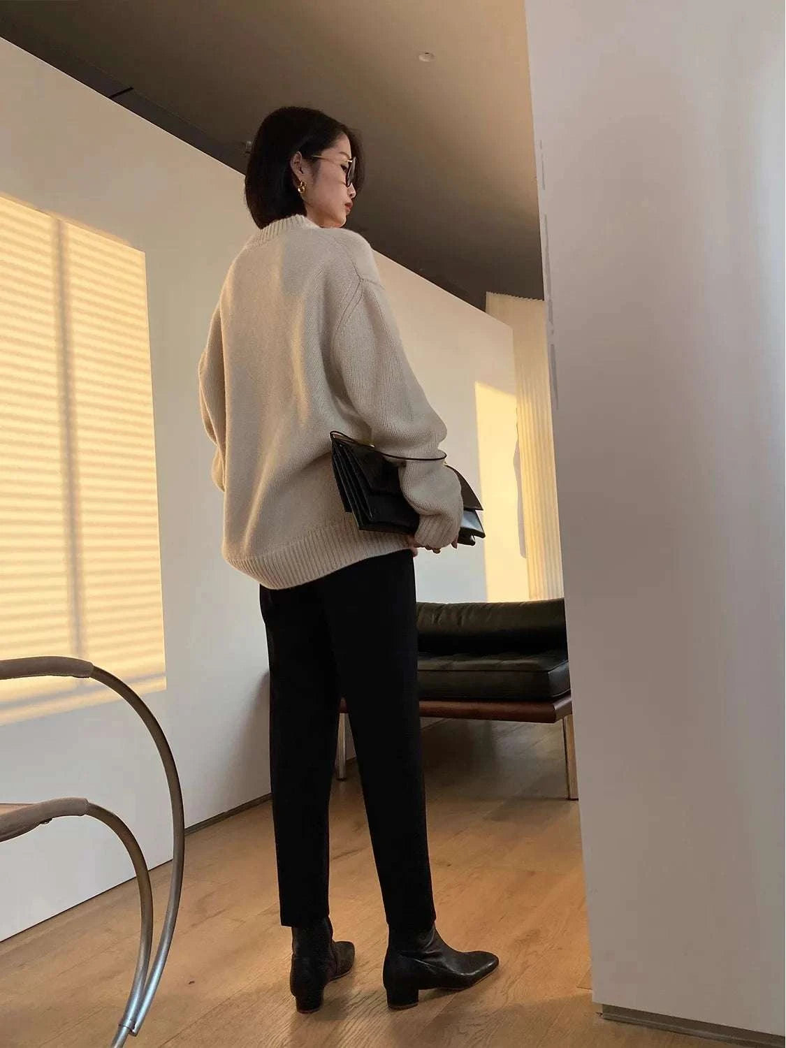 High-end series!  Round neck 100% pure cashmere sweater pullover silhouette sweater women's thick loose knit