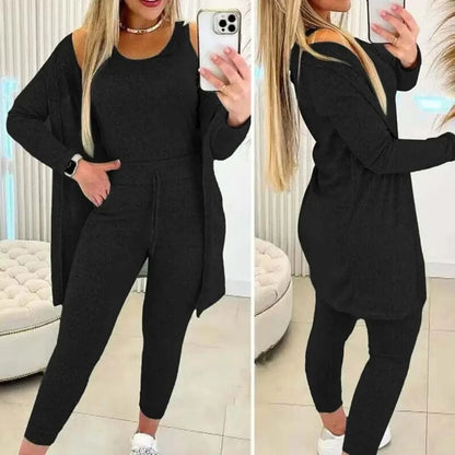  Men's Fashion Style Store New Autumn Winter Women's Elastic Pajamas Sports Set Crop Top+Long Pants+Coat Woman 3 Pieces Suit Soft Homewear Pyjamas S-3XL