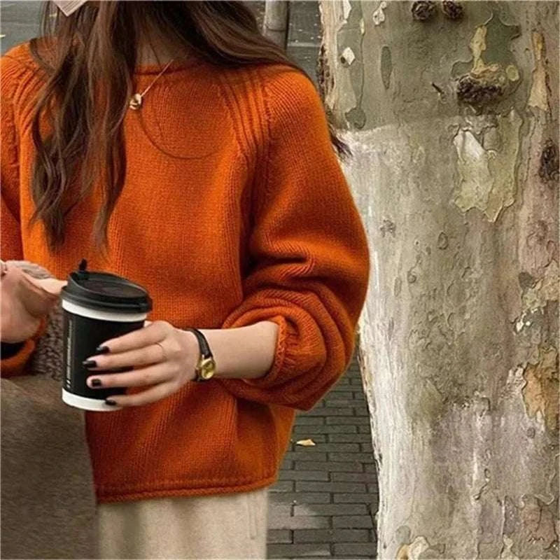 Autumn Winter New Fashion Round Neck Long Sleeve Solid Sweaters Women's Clothing Korean All-match Sweet Simplicity Knitting Tops