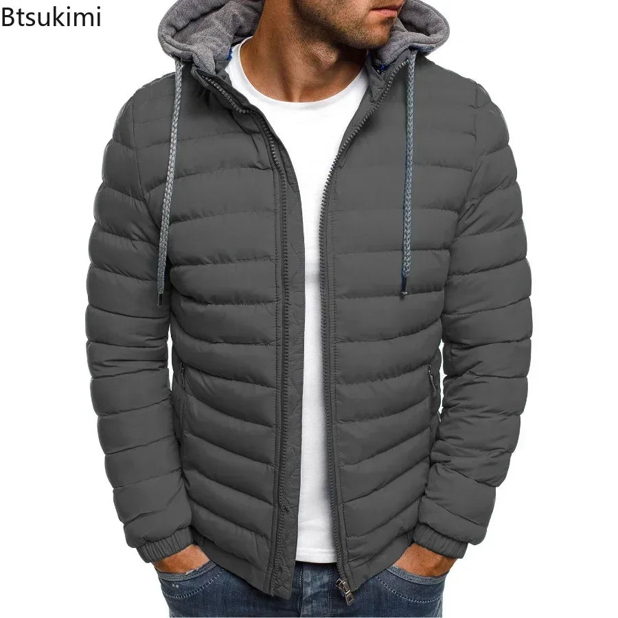 New Autumn Winter Men's Parkas Solid Hooded Cotton Coat Jacket Casual Warm Clothes Mens Overcoat Streetwear Puffer Jacket Male